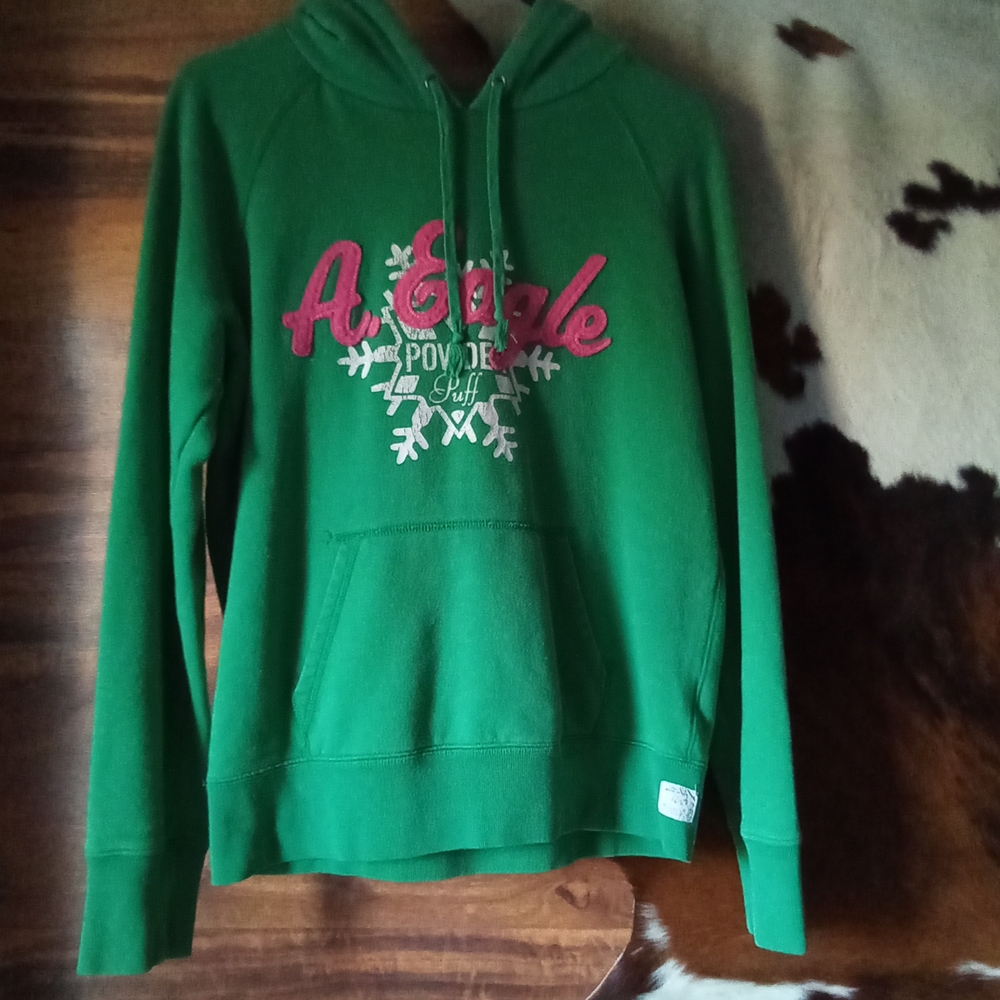 American Eagle Women's Preppy Green Hoodie Size M